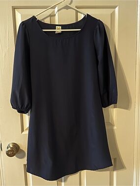 Women's Navy Puff-Sleeve A-Line Dress